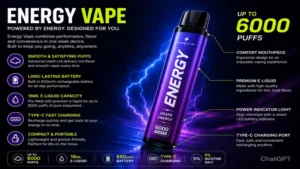 energy vape device design with rechargeable battery and sleek portable vape style