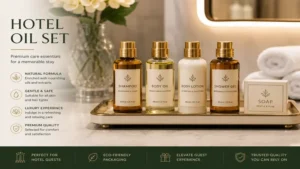 hotel oil set with premium care essentials and elegant hospitality packaging for guests