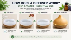how does a diffuser work by mixing water and essential oils before misting