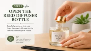 how to use reed diffuser by opening the diffuser bottle before adding reeds