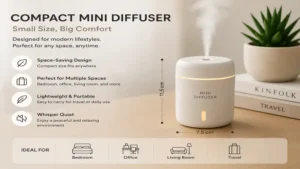 Compact mini diffuser design suitable for bedrooms, offices, and travel use.