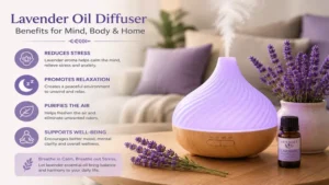 Benefits of lavender oil diffuser for relaxation, stress relief, and daily wellness