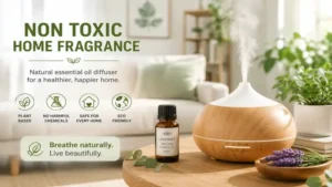 non toxic home fragrance diffuser with pure essential oils in a bright modern living room
