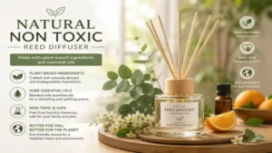 Natural non toxic reed diffuser made with plant-based ingredients and essential oils