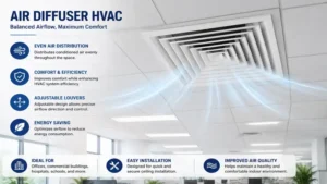 Air diffuser HVAC mounted in a modern office ceiling for balanced air circulation