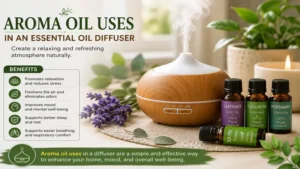 aroma oil uses in an essential oil diffuser to create a relaxing atmosphere