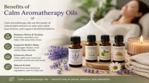 Calm aromatherapy oils used to promote relaxation, reduce stress, and create a peaceful atmosphere.