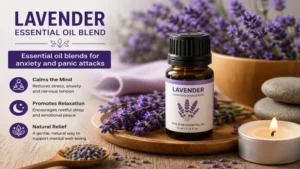 Essential oil blends for anxiety and panic attacks featuring lavender essential oil for a relaxing atmosphere