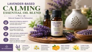 Lavender-based calming essential oil blend prepared for stress relief and relaxation