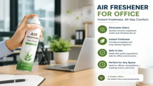 air freshener for office in spray form used to eliminate odors in a modern workspace
