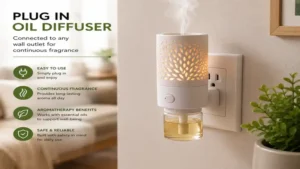 plug in oil diffuser connected to any wall outlet for continuous fragrance
