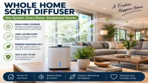 Whole home scent diffuser filling a spacious living room with long-lasting and even fragrance.