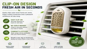 Air freshener for air vent in the home with an easy clip-on design for quick installation