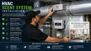 Professional installation of an hvac scent system connected to an existing HVAC duct system.