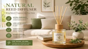 Natural reed diffuser adding a clean and refreshing scent to a modern living room