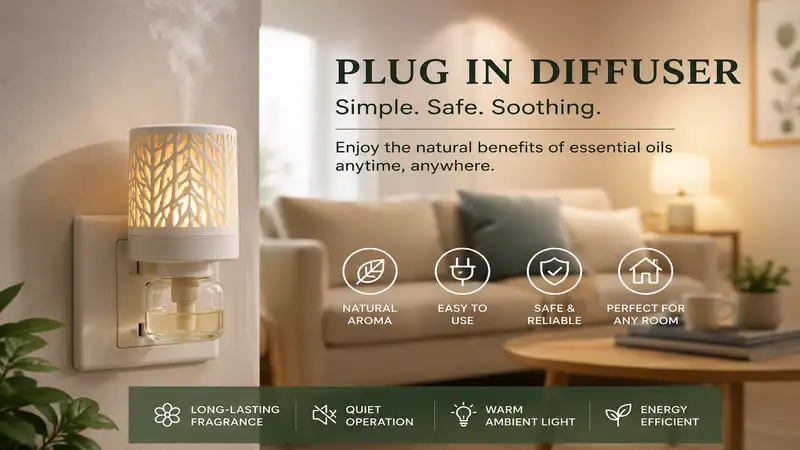 plug in diffuser in a cozy living room with relaxing aromatherapy ambiance