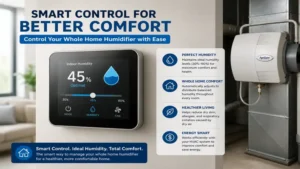 Smart thermostat controlling the best whole home humidifier for ideal indoor humidity and comfort