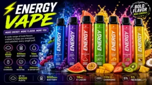 energy vape flavor collection with vibrant disposable vape products and fruit flavors