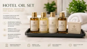 hotel oil set featuring essential amenities with nourishing formulas for guest comfort