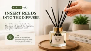 how to use reed diffuser by inserting reeds into the fragrance bottle