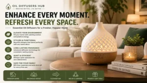 Oil Diffusers Hub featuring elegant oil diffuser enhancing comfort and freshness in a living room