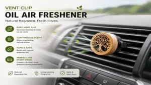vent clip essential oil car air freshener delivering continuous natural fragrance inside a modern vehicle
