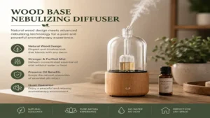 wood base nebulizing diffuser with elegant natural design for aromatherapy