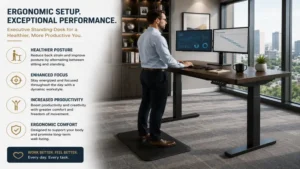 executive standing desk ergonomic setup designed for comfort and long work sessions