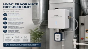 hvac fragrance diffuser unit mounted near residential ventilation equipment