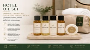 hotel oil set with travel-size toiletries and compact hospitality essentials for convenience