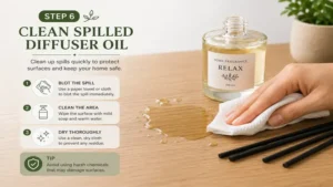 how to use reed diffuser safely by cleaning spilled diffuser oil quickly