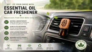 essential oil car freshener attached to dashboard vent in a stylish modern vehicle