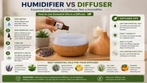 humidifier vs diffuser guide explaining safe essential oil use in a diffuser