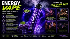 energy vape modern lifestyle promotion with focus energy and social activity themes