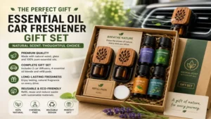 essential oil car freshener gift set with reusable diffuser clips and essential oil bottles