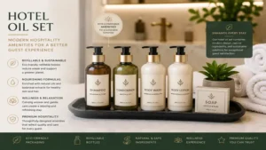 hotel oil set with modern hospitality products and eco-friendly premium toiletries