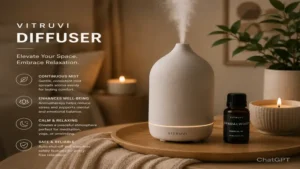 vitruvi diffuser enhancing a peaceful relaxation space with continuous aromatic mist