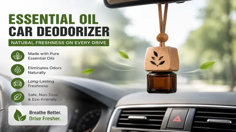 essential oil car deodorizer inside a modern vehicle creating a fresh and natural driving atmosphere
