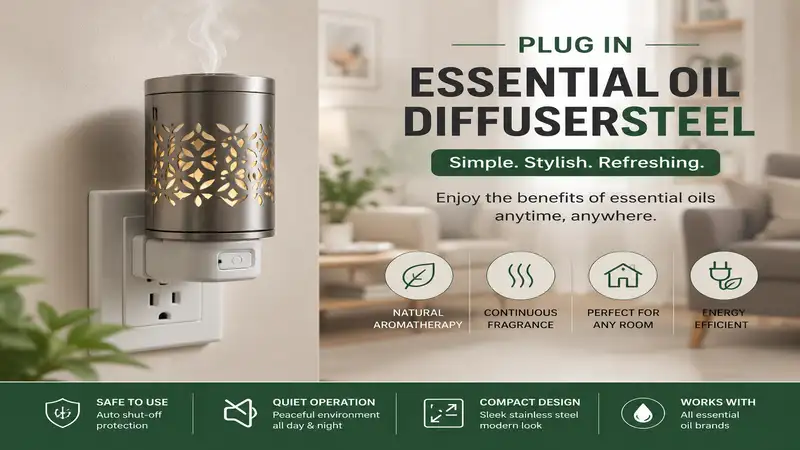 Modern plug in essential oil diffusersteel providing continuous fragrance in a stylish home setting