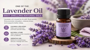 Lavender essential oil featured among the best smelling natural oils for relaxation, stress relief, and better sleep