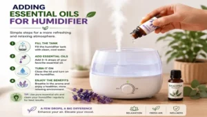 Adding essential oils for humidifier use to enhance fragrance and relaxation