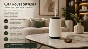 Aura house diffuser enhancing the atmosphere of a stylish living room