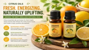 Citrus essential oils including orange and lemon showcased as best smelling natural oils with fresh and uplifting aromas