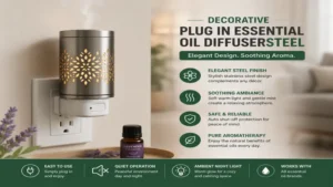 Decorative plug in essential oil diffusersteel with elegant steel finish and ambient aroma