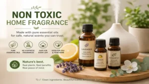 non toxic home fragrance made with pure essential oils including lavender, lemon, and eucalyptus extracts