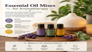 Essential oil mixes for aromatherapy with a diffuser creating a relaxing and wellness-focused home environment