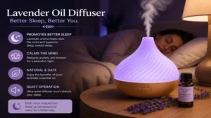 lavender oil diffuser on a bedside table creating a soothing atmosphere for restful sleep