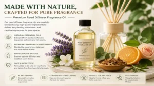 natural ingredients used in premium reed diffuser fragrance oil blends for long-lasting home scents
