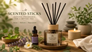 Scented sticks with essential oils and aromatherapy ingredients creating a relaxing and refreshing atmosphere