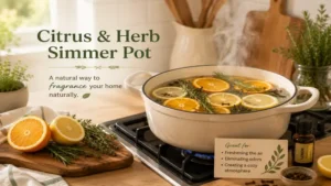 Citrus and herb simmer pot on the stove used to fragrance your home naturally